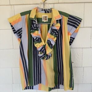 A Shirt Thing Penelope Short Sleeve Blouse Multicolor Stripe size XS
